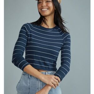 Francesca's Willow Stripe Shirt Large Navy